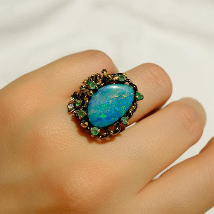 925 Sterling Silver Australian Opal Flower Ring