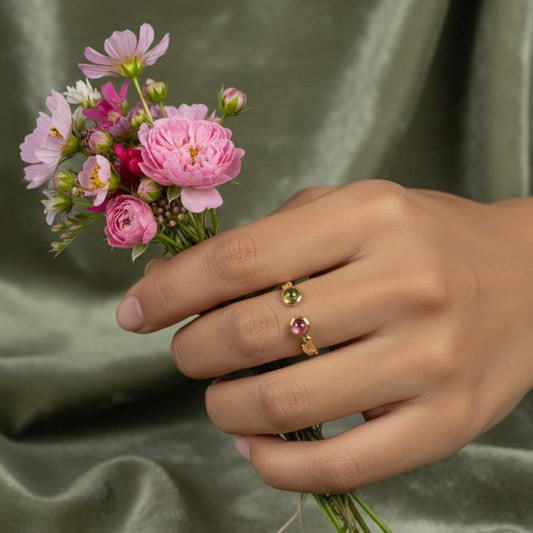 925 Sterling Silver Pink Green Tourmaline Ring