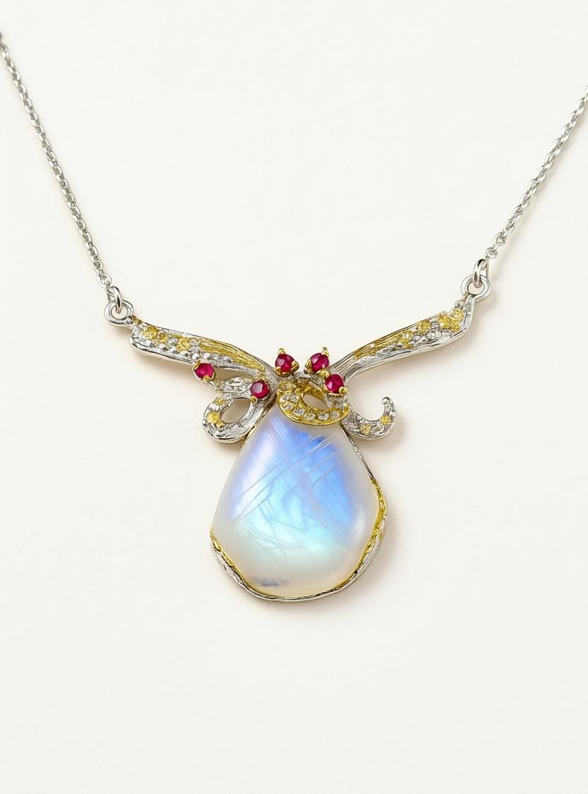 925 Sterling Silver Moonstone Octopus Necklace