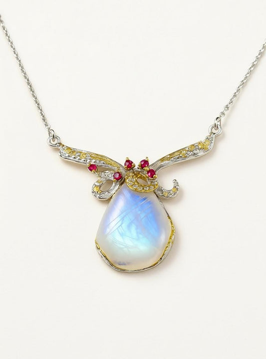 925 Sterling Silver Moonstone Octopus Necklace