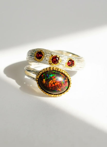 925 Sterling Silver Black Opal Textured Ring