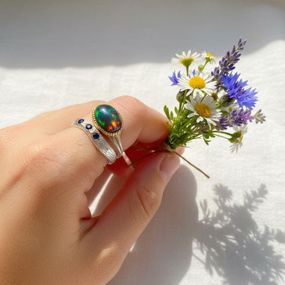 925 Sterling Silver Black Opal Textured Ring