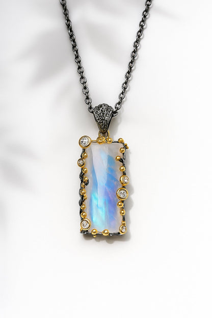 925 Sterling Silver Moonstone Rectangle Pendant