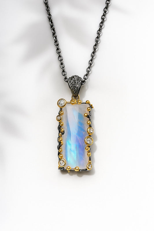 925 Sterling Silver Moonstone Rectangle Pendant