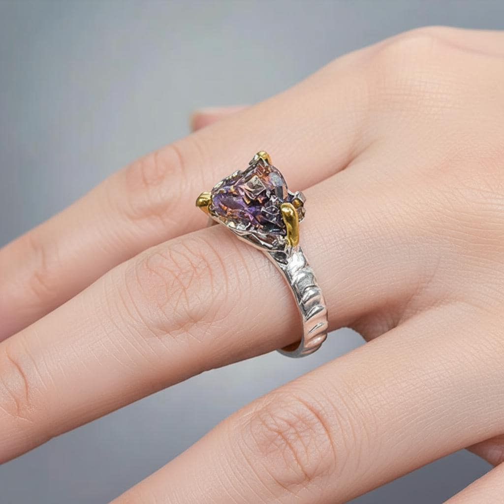 925 Sterling Silver Raw Bismuth Handmade Ring