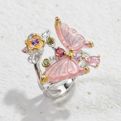 925 Sterling Silver Tourmaline Butterfly Ring