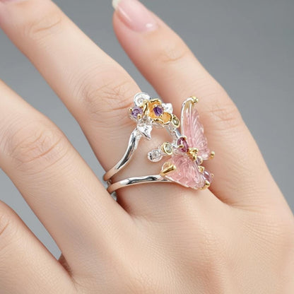 925 Sterling Silver Tourmaline Butterfly Ring