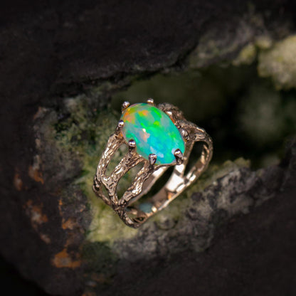 925 Sterling Silver Black Opal Branch Ring