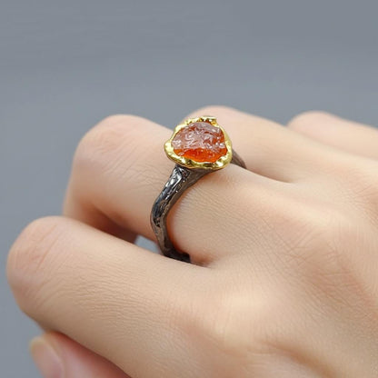 925 Sterling Silver Raw Garnet Organic Ring