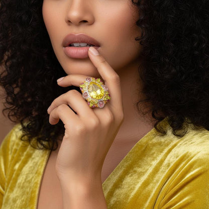 925 Sterling Silver Lemon Quartz Statement Ring