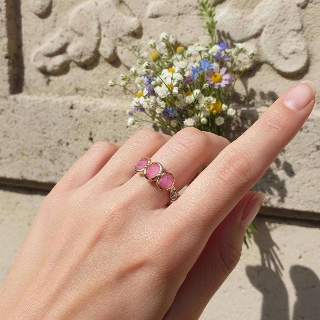 925 Sterling Silver Raw Pink Ruby Dainty Ring