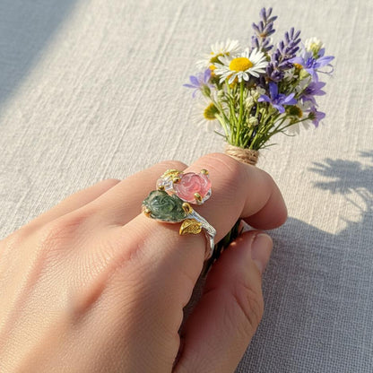 925 Sterling Silver Pink Green Tourmaline Ring, band detail