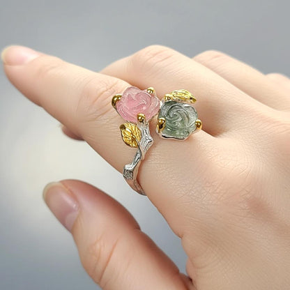 925 Sterling Silver Pink Green Tourmaline Ring, side view