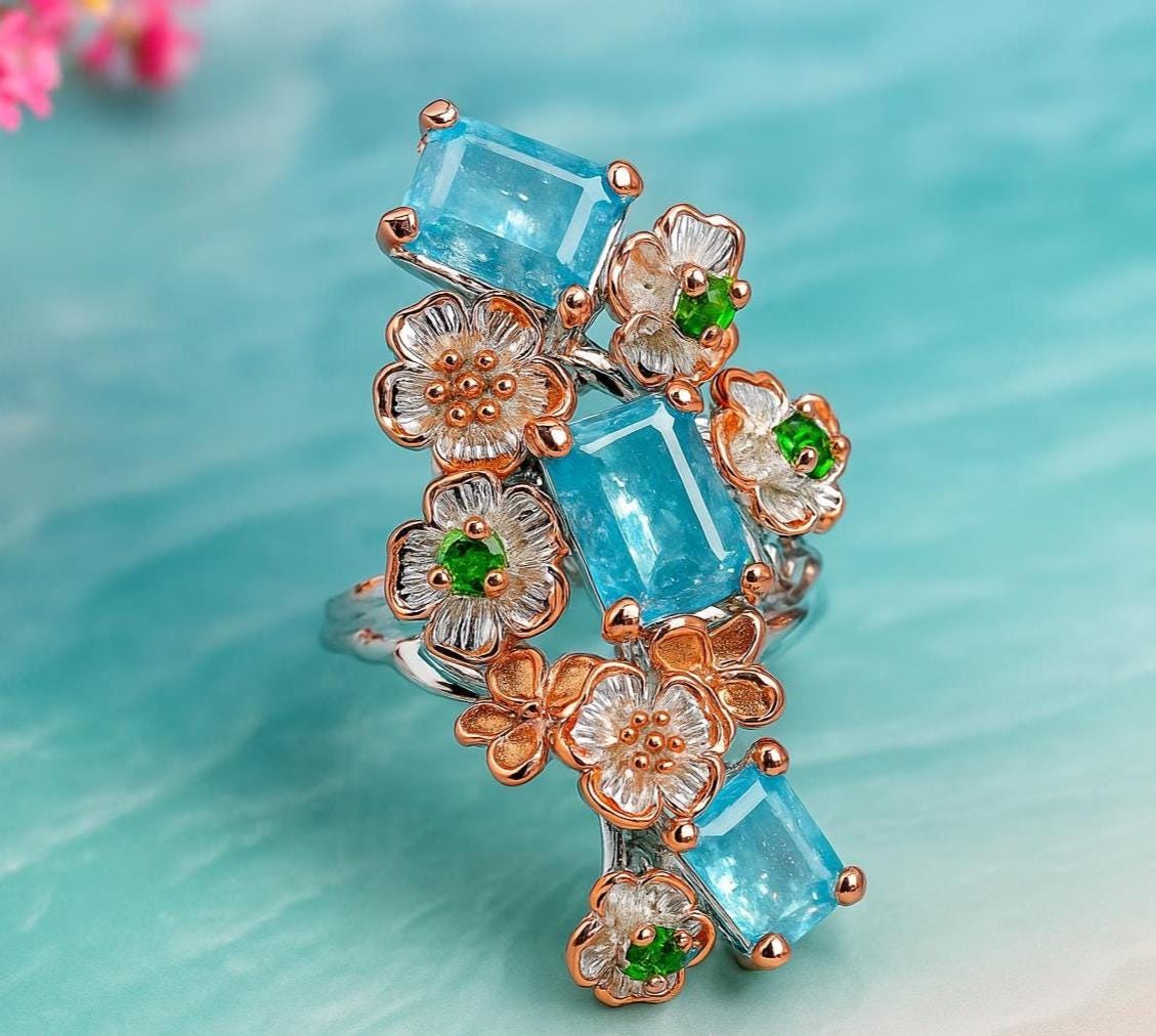 925 Sterling Silver Blue Apatite Chunky Ring