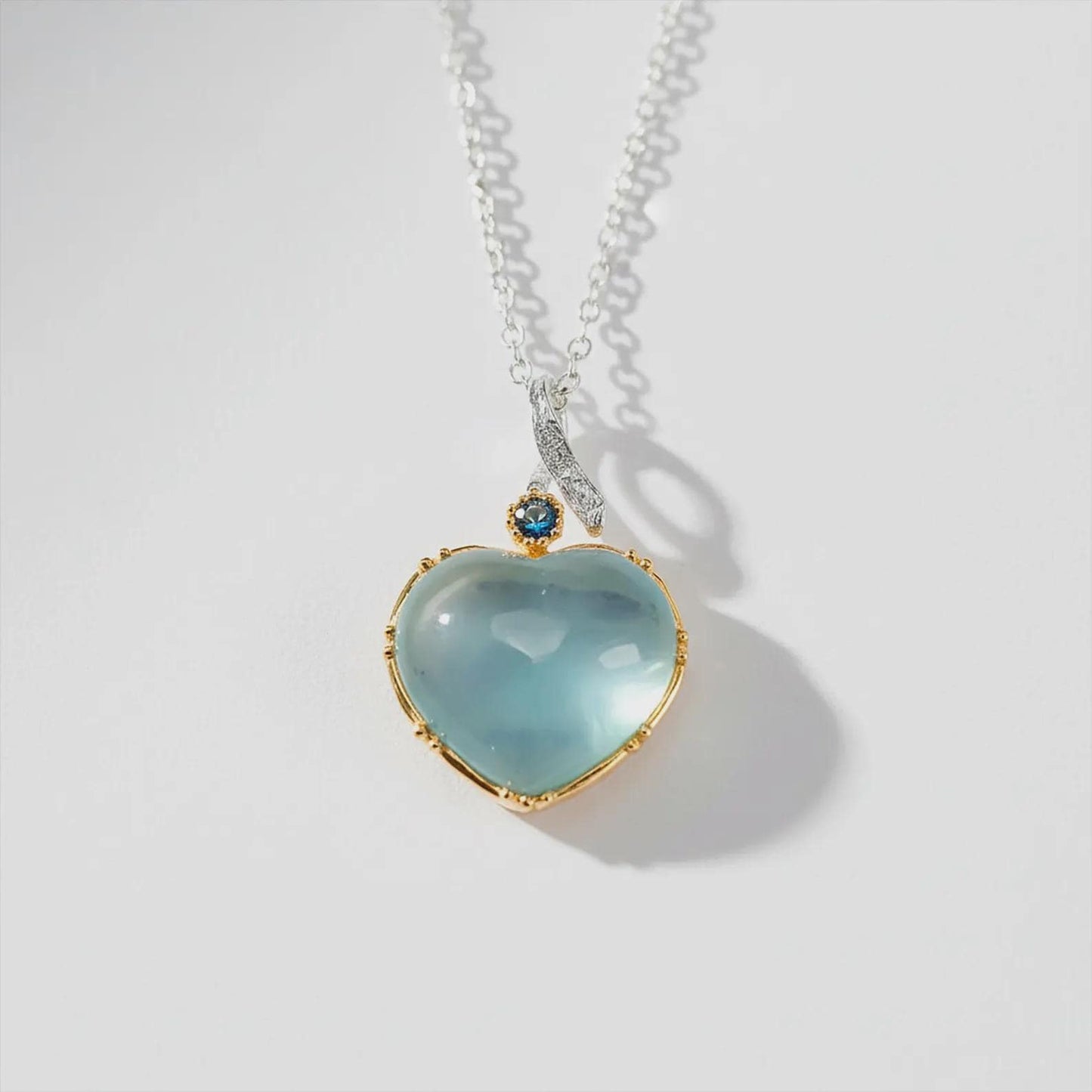 925 Sterling Silver Blue Aquamarine Heart Necklace