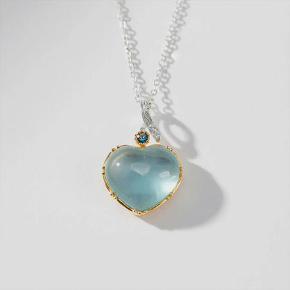 925 Sterling Silver Blue Aquamarine Heart Necklace