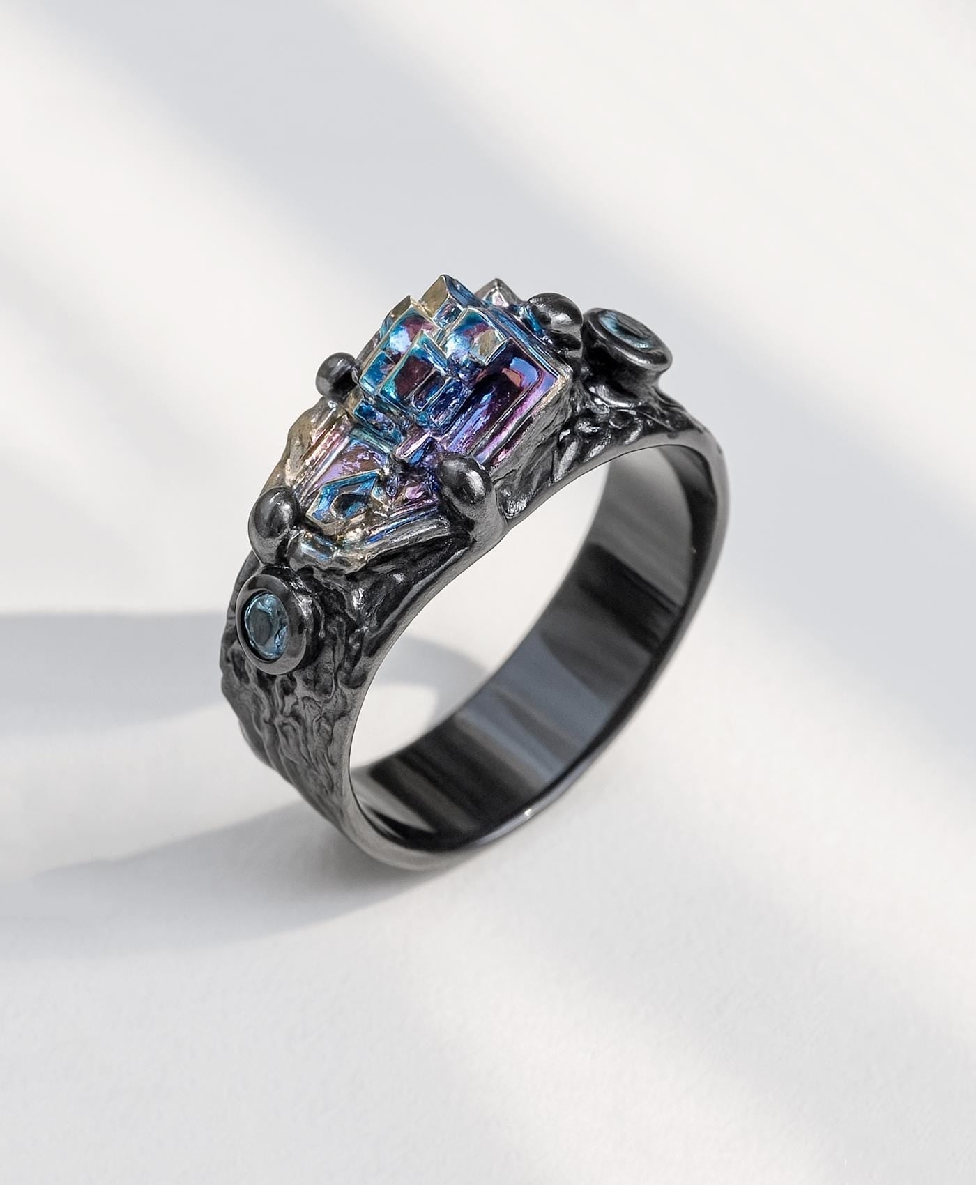 925 Sterling Silver Raw Bismuth Black Band Ring