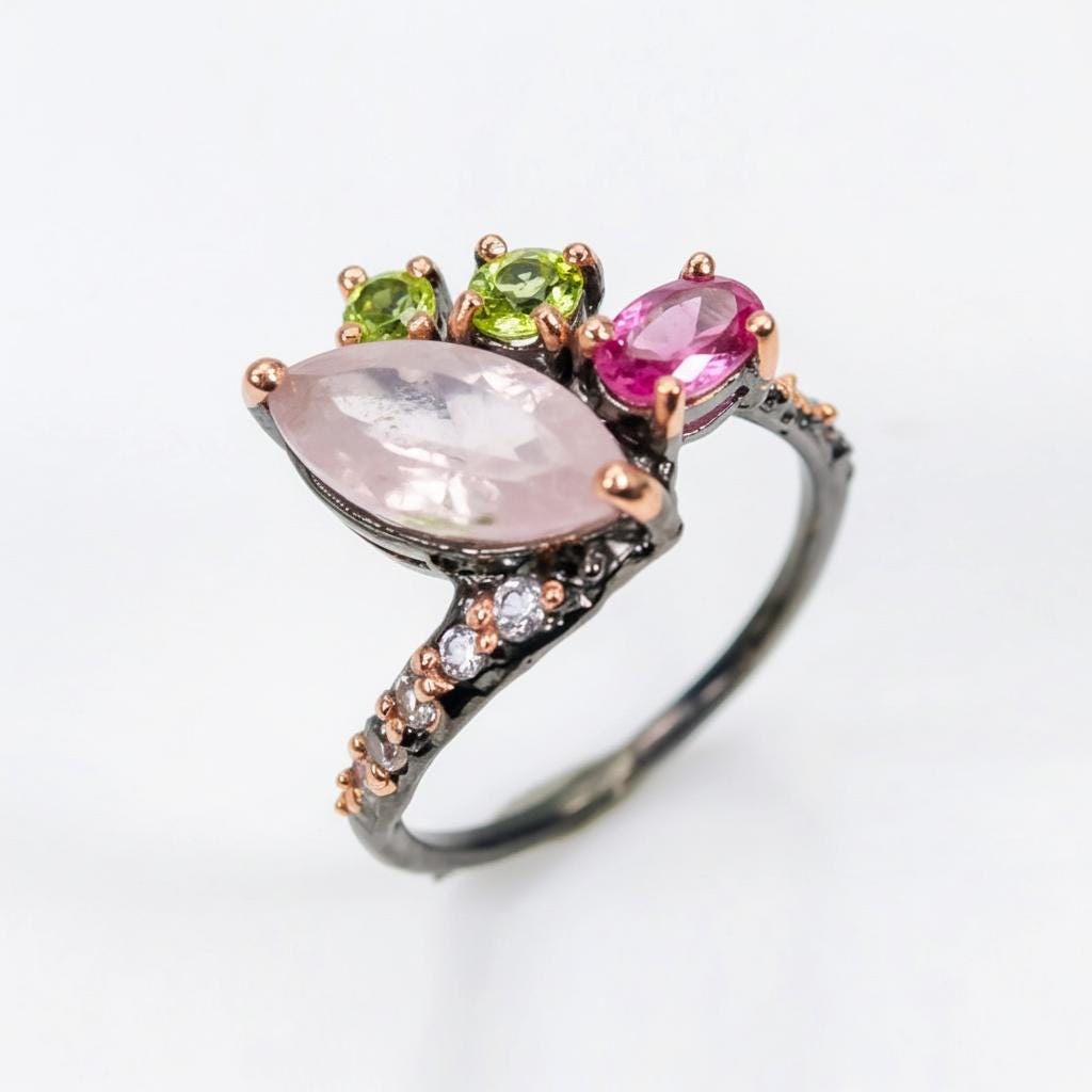 925 Sterling Silver Morganite Mothers Ring