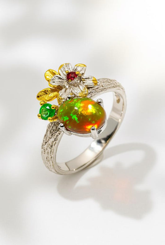 925 Sterling Silver Opal Branch Ring