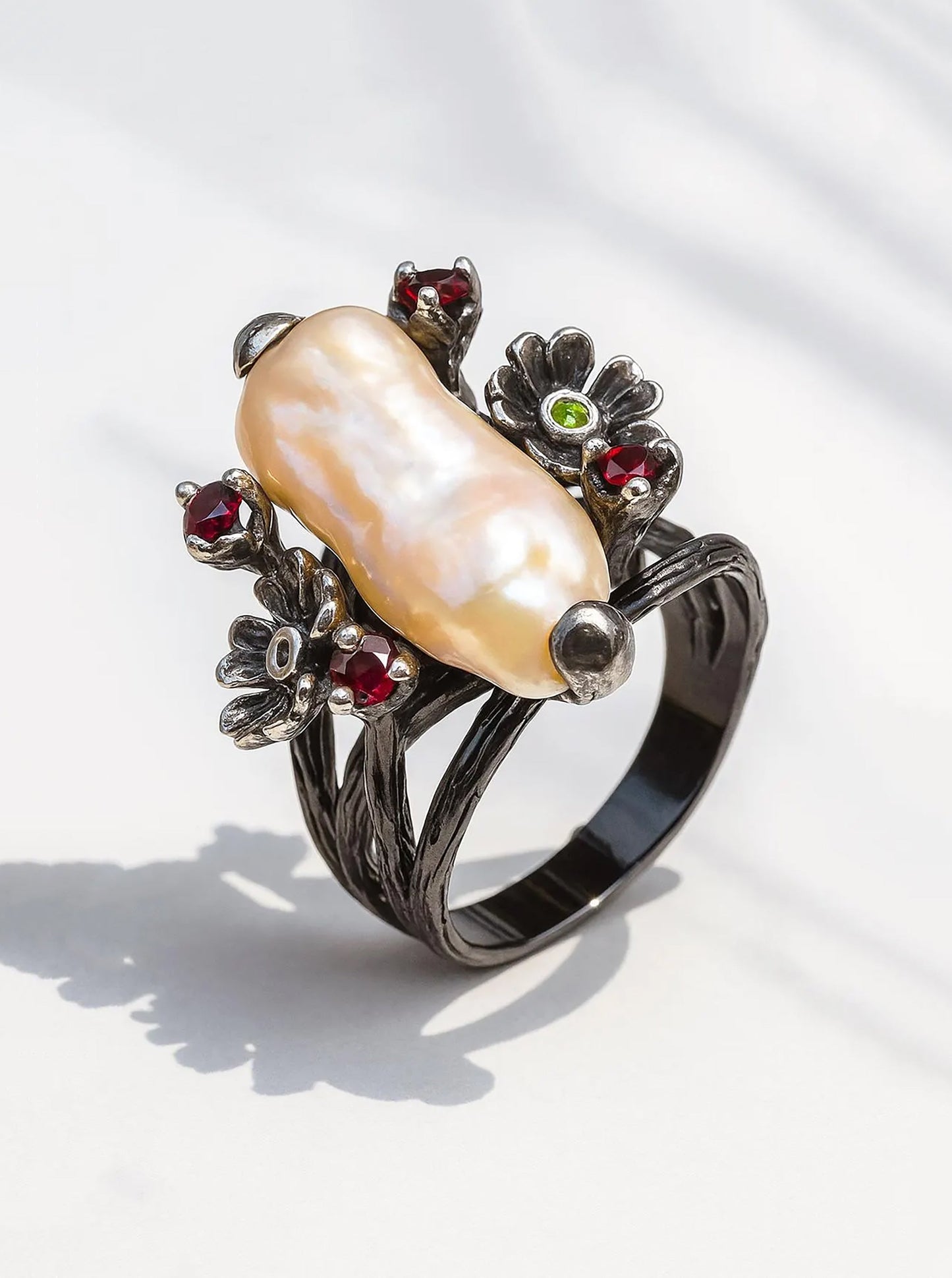 925 Sterling Silver Raw Pearl Branch Ring