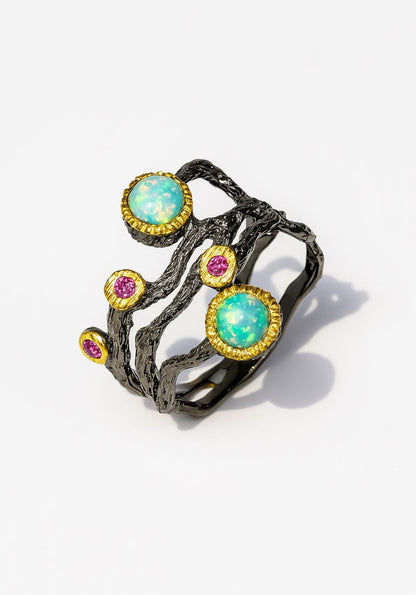 925 sterling silver fire opal wide band ring