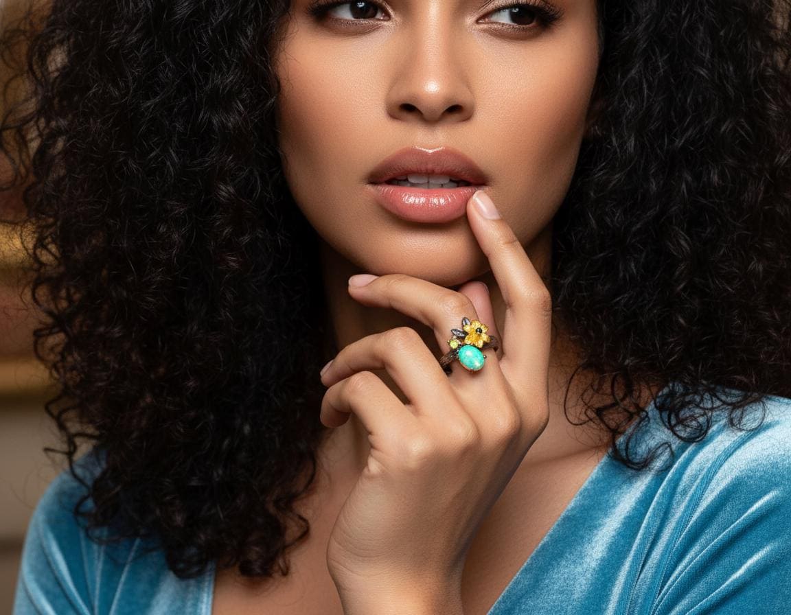 925 Sterling Silver Fire Opal Flower Ring