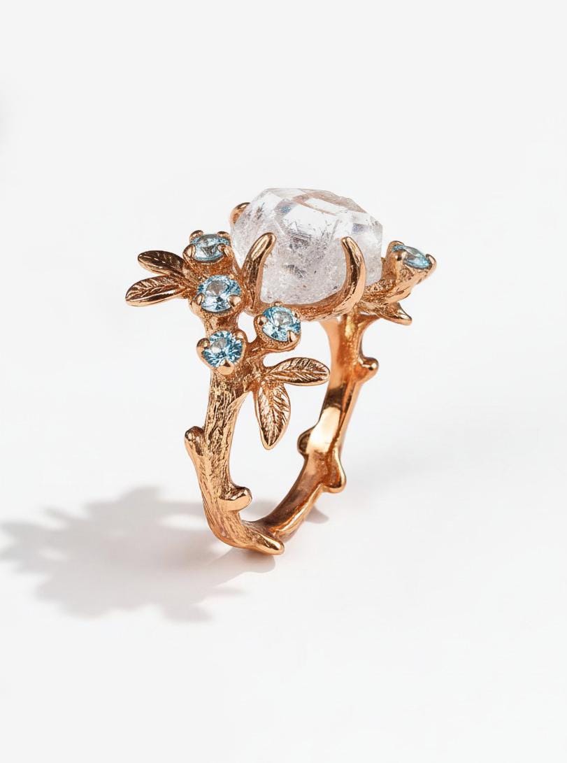 925 sterling silver raw herkimer diamond nature ring