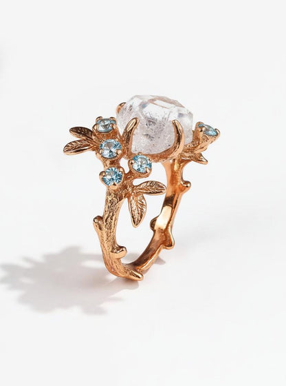 925 sterling silver raw herkimer diamond nature ring