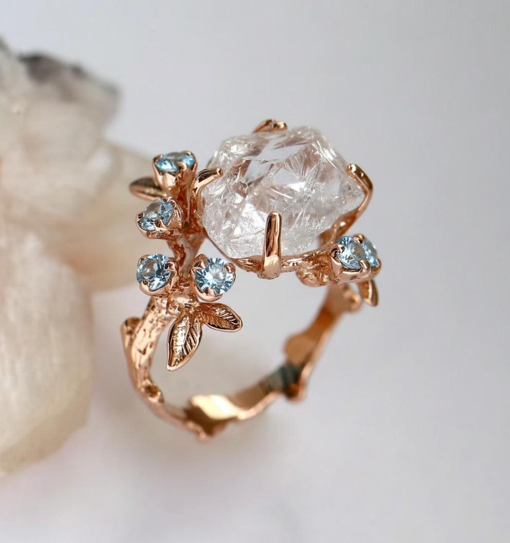 925 sterling silver raw herkimer diamond nature ring