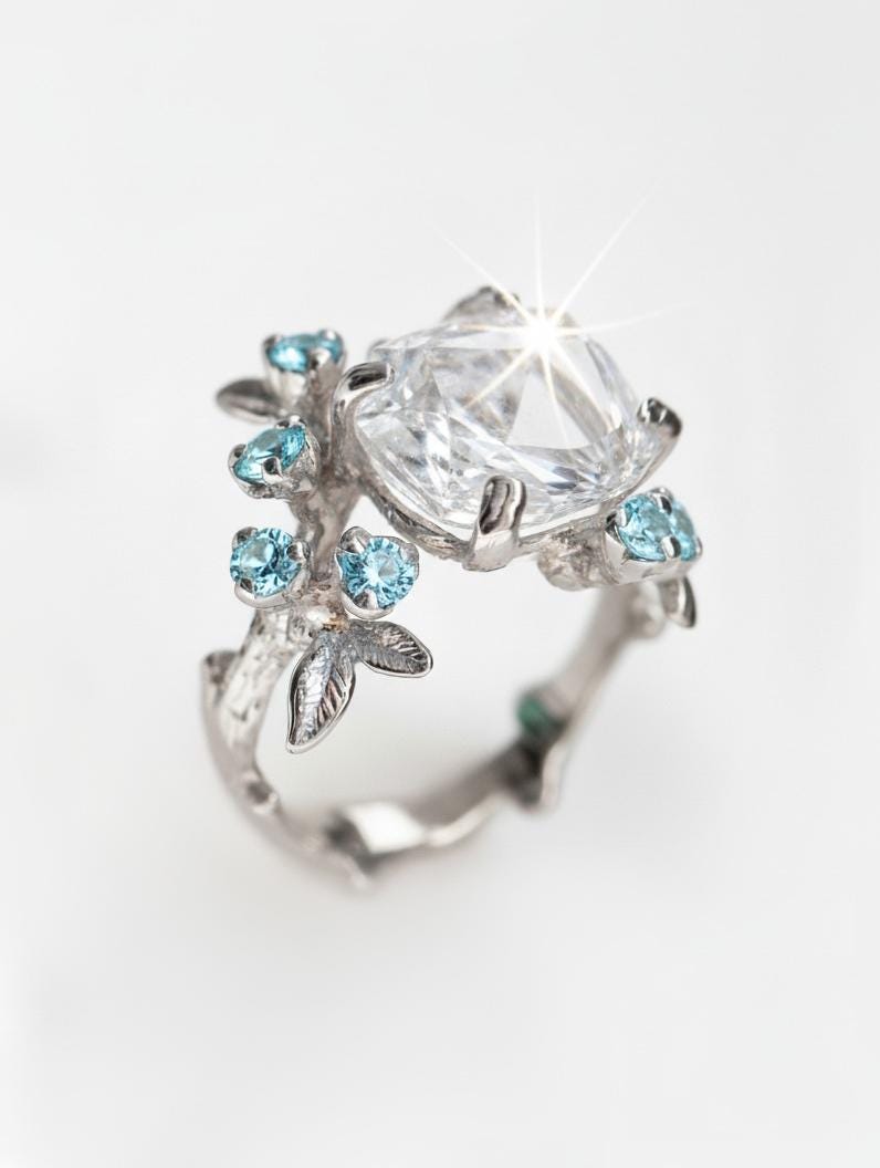 925 sterling silver raw herkimer diamond nature ring