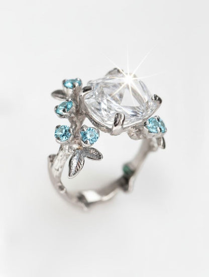 925 sterling silver raw herkimer diamond nature ring