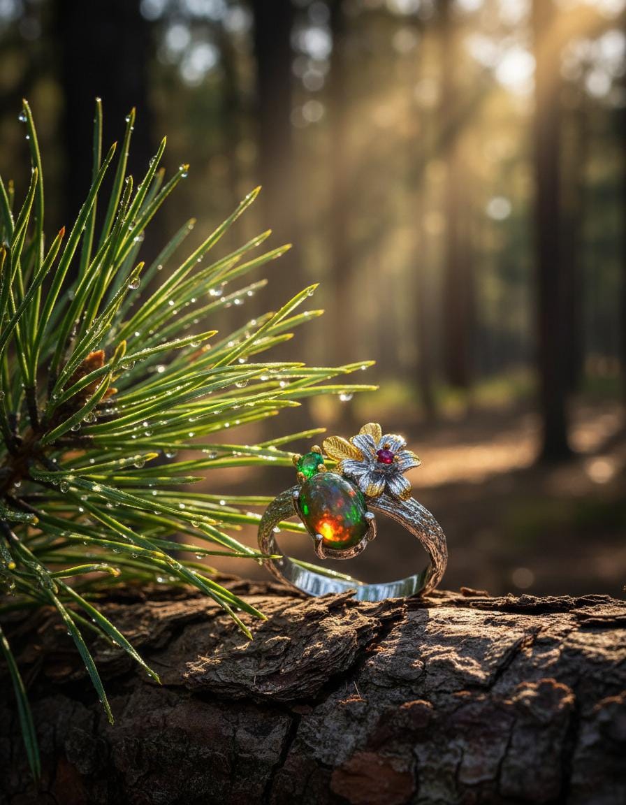 925 Sterling Silver Opal Branch Ring