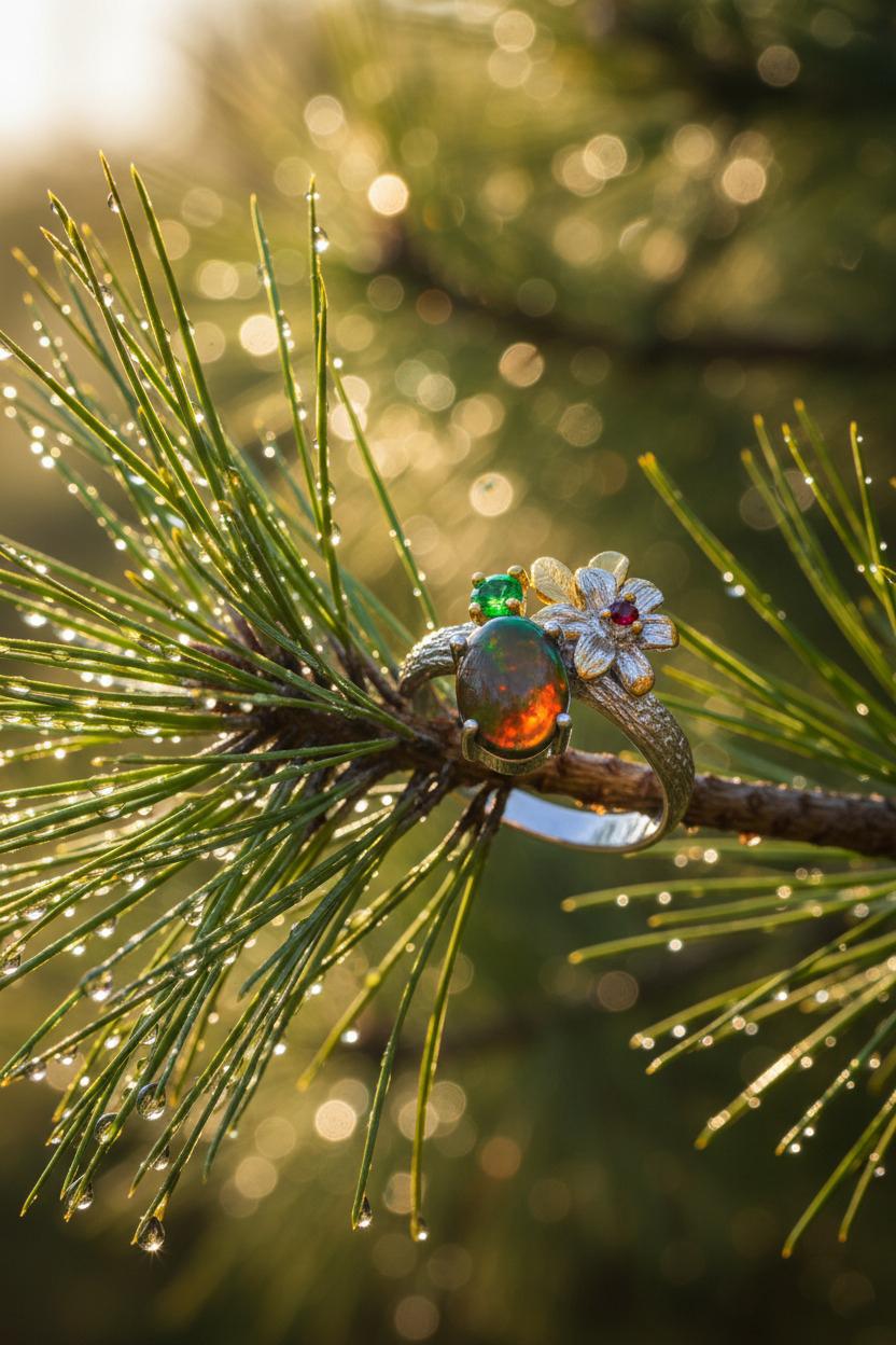 925 Sterling Silver Opal Branch Ring