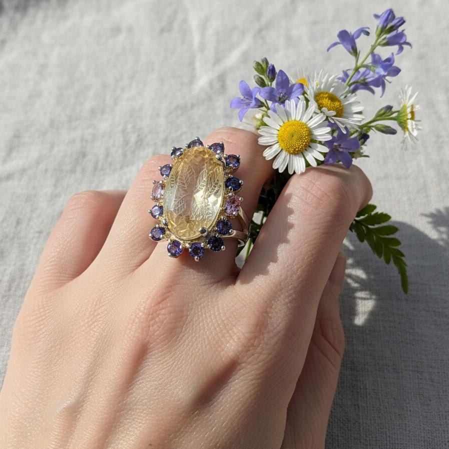 925 Sterling Silver Citrine Halo Ring