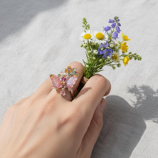 925 Sterling Silver Tourmaline Butterfly Ring