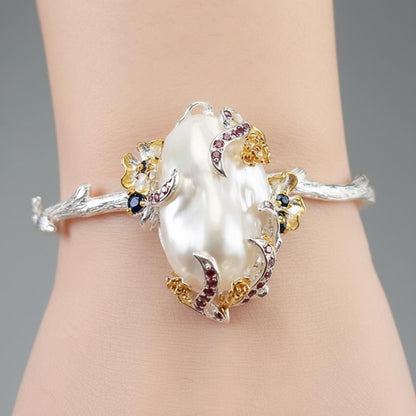 925 Sterling Silver Baroque Pearl Cuff Bracelet