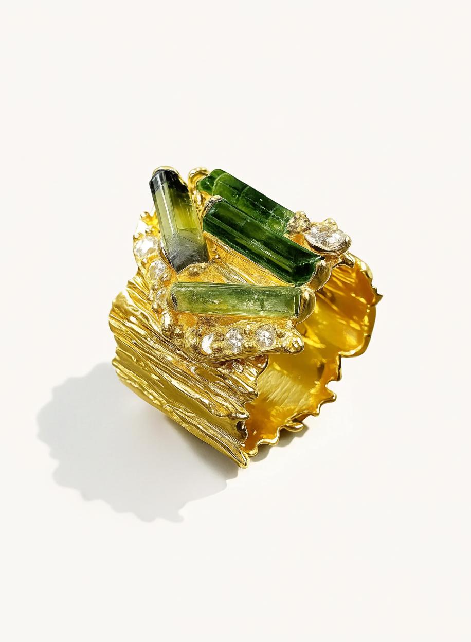 925 sterling silver green tourmaline wide band ring