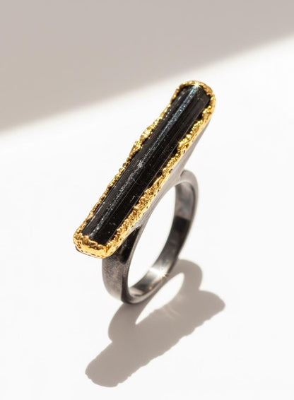 925 Sterling Silver Black Tourmaline Pencil Ring