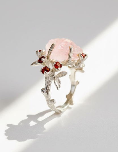 14-18K Solid Gold Raw Pink Morganite Engagement Ring