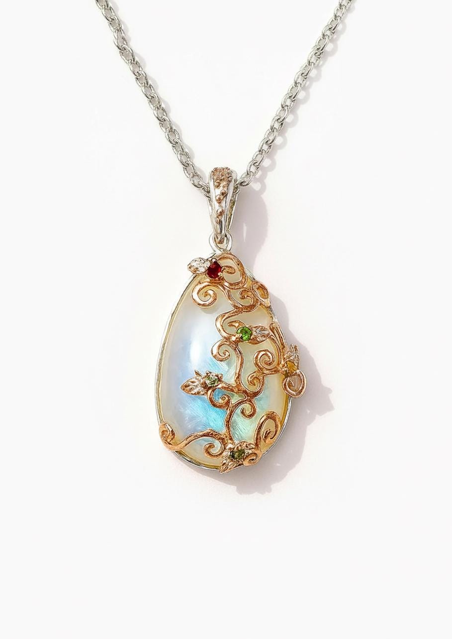 925 Sterling Silver Moonstone Floral Necklace