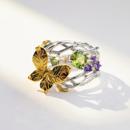 925 sterling silver butterfly peridot ring set
