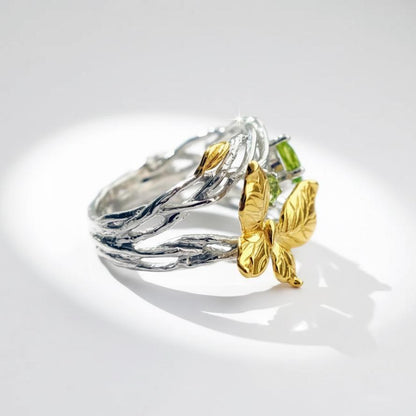 925 sterling silver butterfly peridot ring set