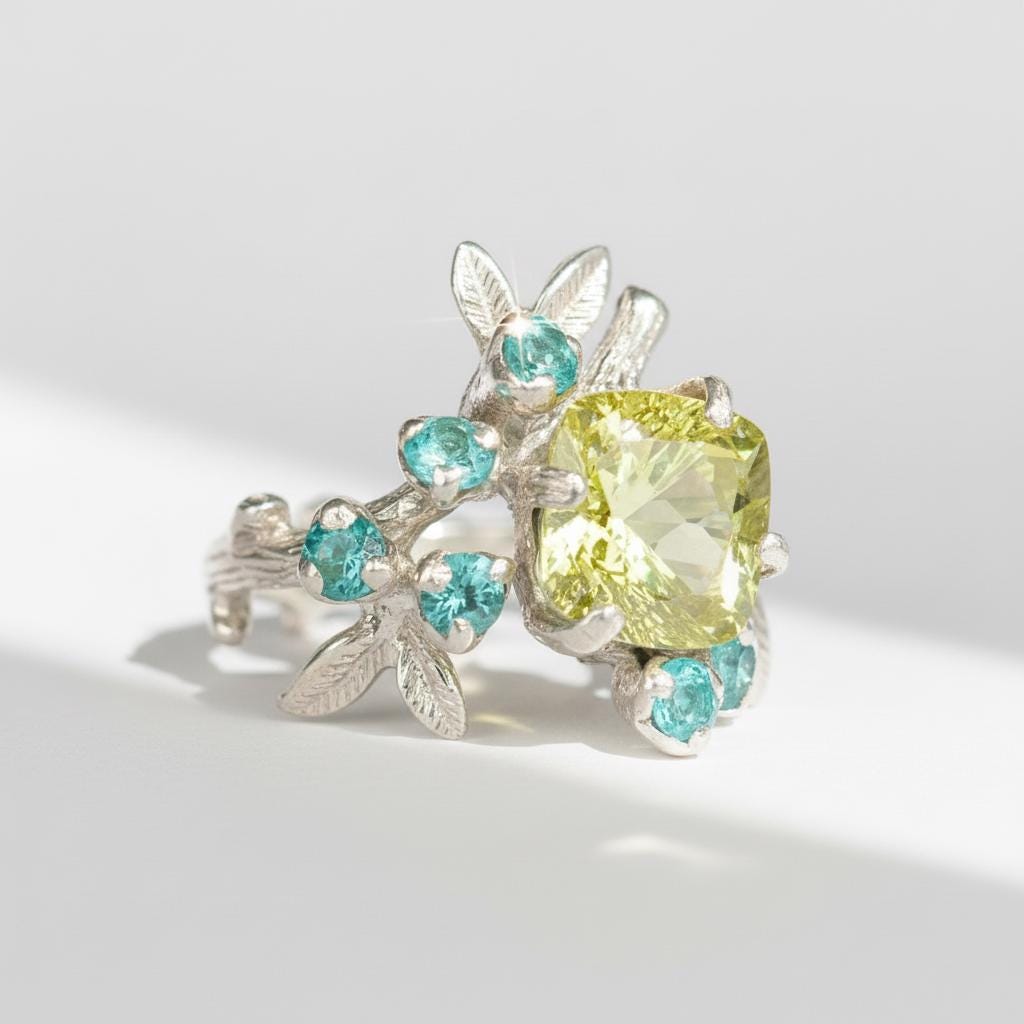 925 Sterling Silver Lemon Quartz Branch Ring