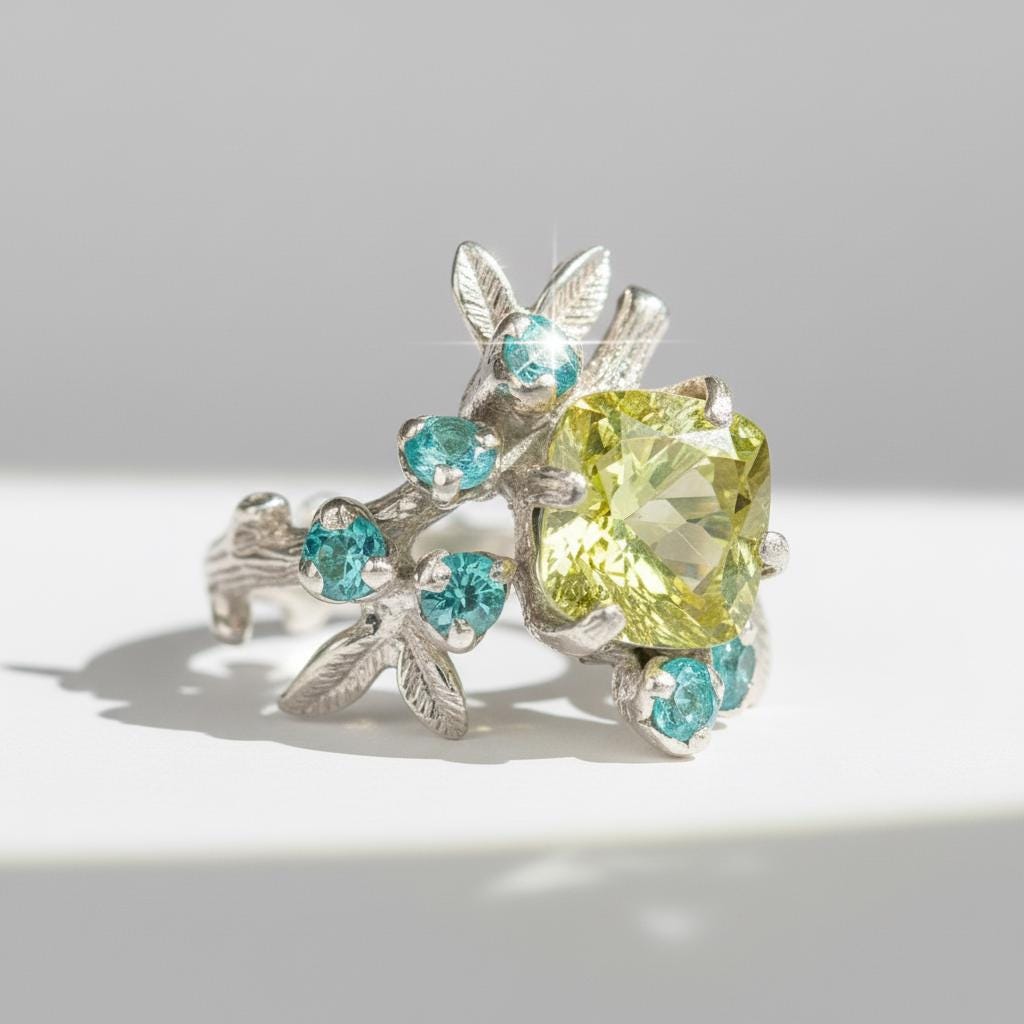 925 Sterling Silver Lemon Quartz Branch Ring