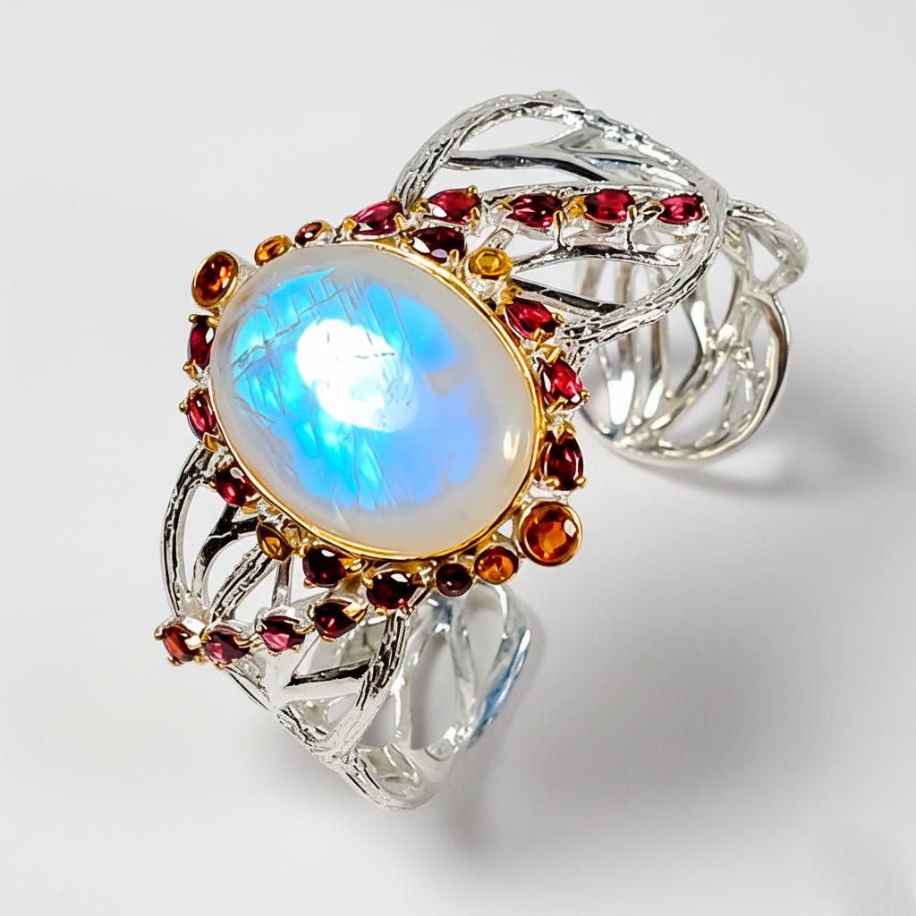 925 Sterling Silver Moonstone Branch Cuff Bracelet