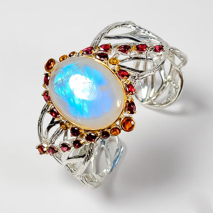 925 Sterling Silver Moonstone Branch Cuff Bracelet