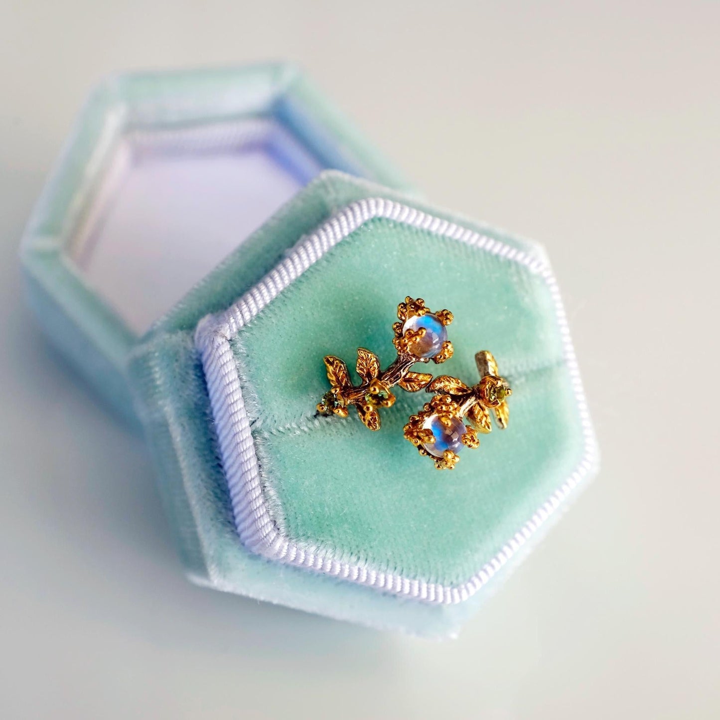 14K Solid Gold Moonstone Toi Et Moi Ring