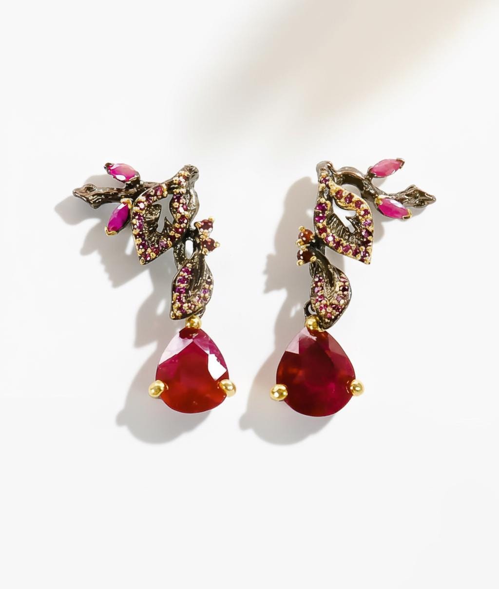 925 Sterling Silver Ruby Leaf Earrings