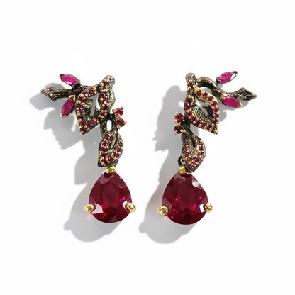 925 Sterling Silver Ruby Leaf Earrings