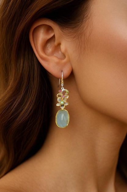 925 Sterling Silver Aquamarine Flower Earrings